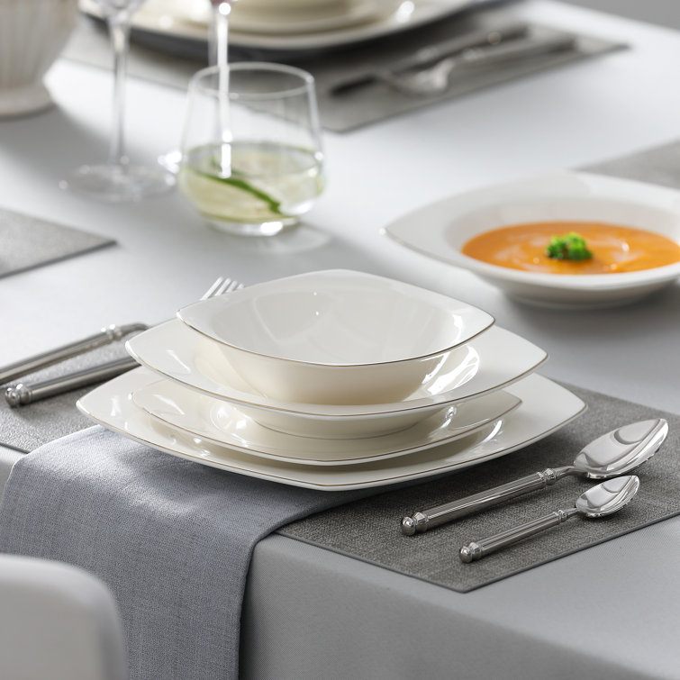 Ivy Bronx 32Piece White Bone China Dinnerware Set With Golden Trim